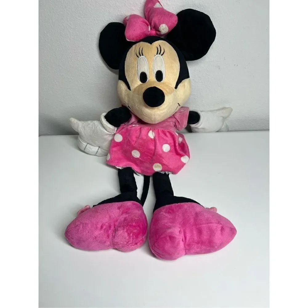 Disney Minnie Mouse Plush Toy Stuffed Animal Pink White Polka Dot Dress 21”